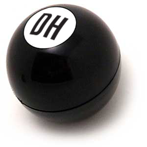 image of 8 ball with DH in text